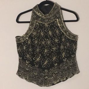 Adrianna Papell Boutique Black & Silver Beaded Top